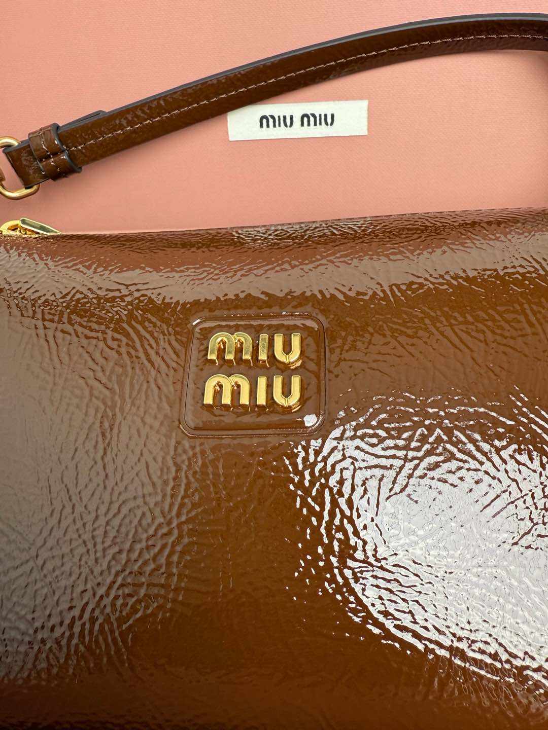 Miu Miu Patent Leather Wristlet - Bronze
