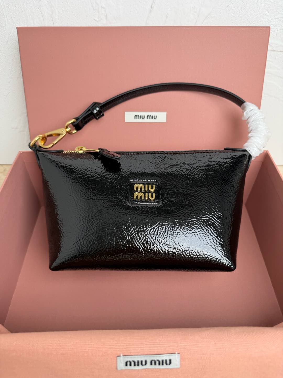 Miu Miu Patent Leather Wristlet - Black