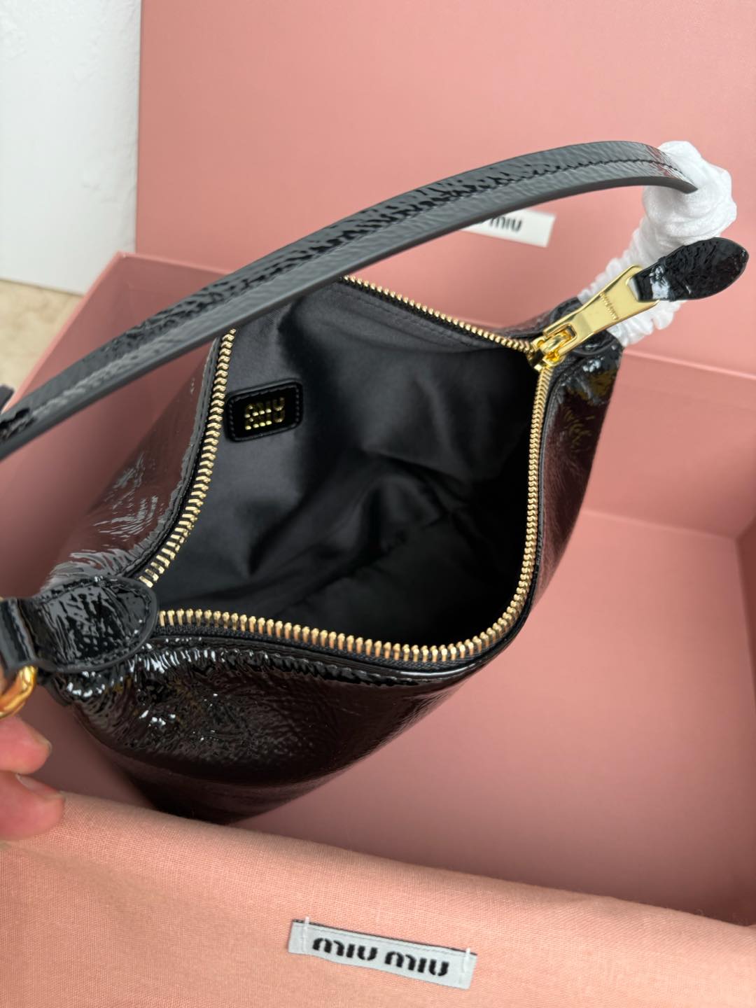 Miu Miu Patent Leather Wristlet - Black