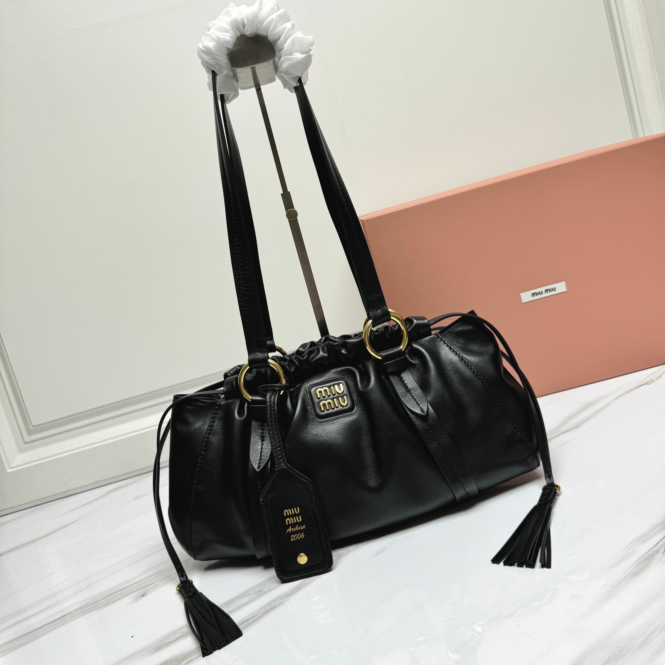 Miu Miu Nappa Leather Drawstring Bag - Black