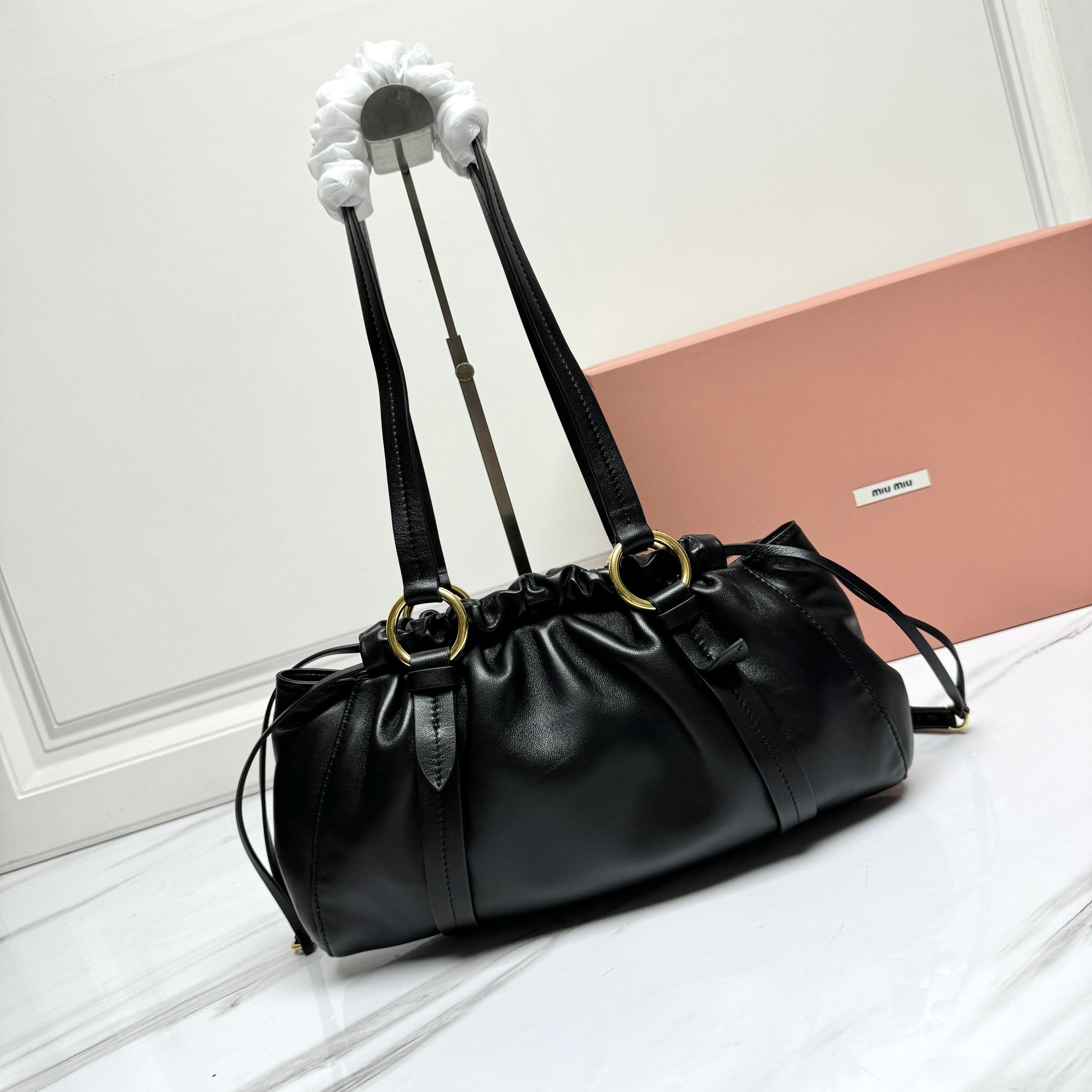 Miu Miu Nappa Leather Drawstring Bag - Black
