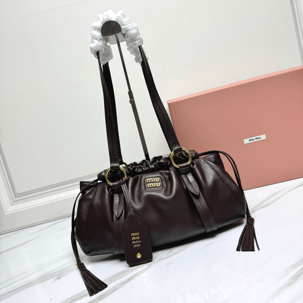 Miu Miu Nappa Leather Drawstring Bag - Dark Brown