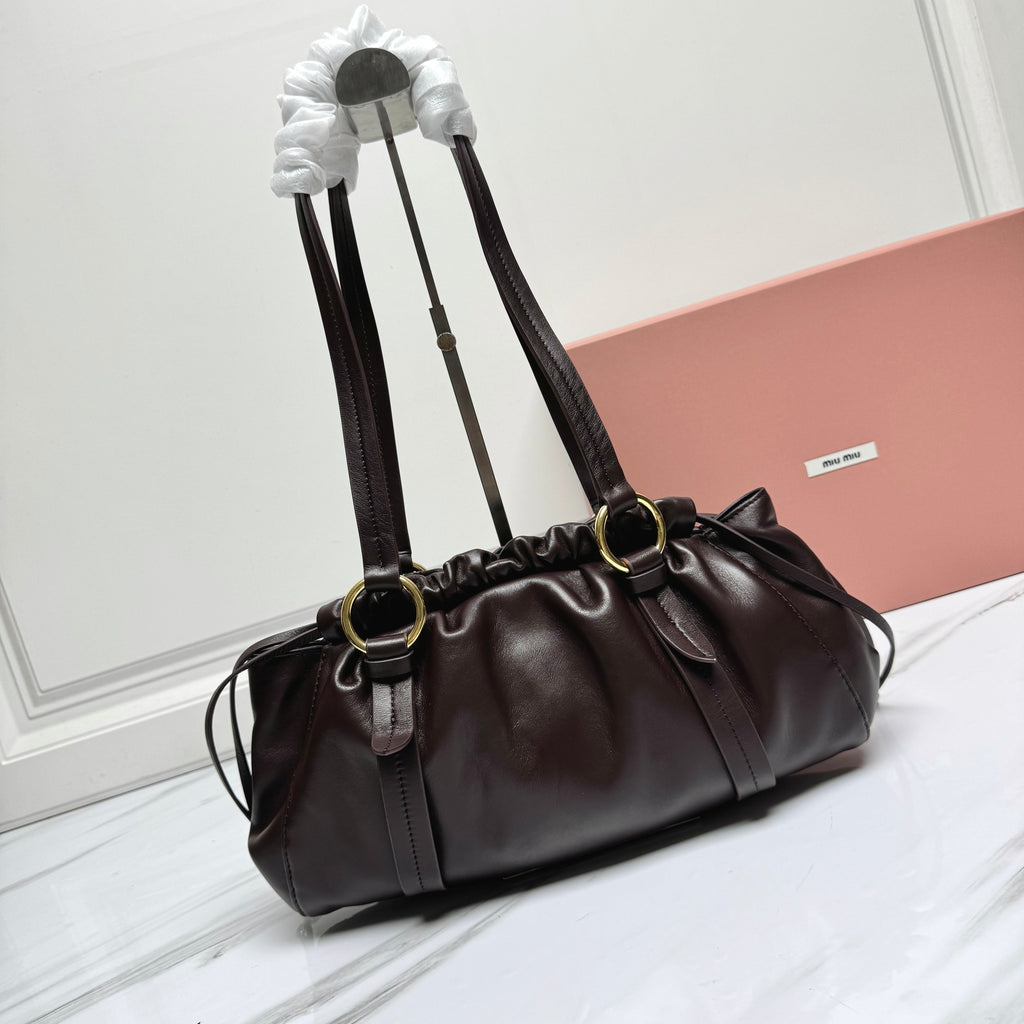 Miu Miu Nappa Leather Drawstring Bag - Dark Brown