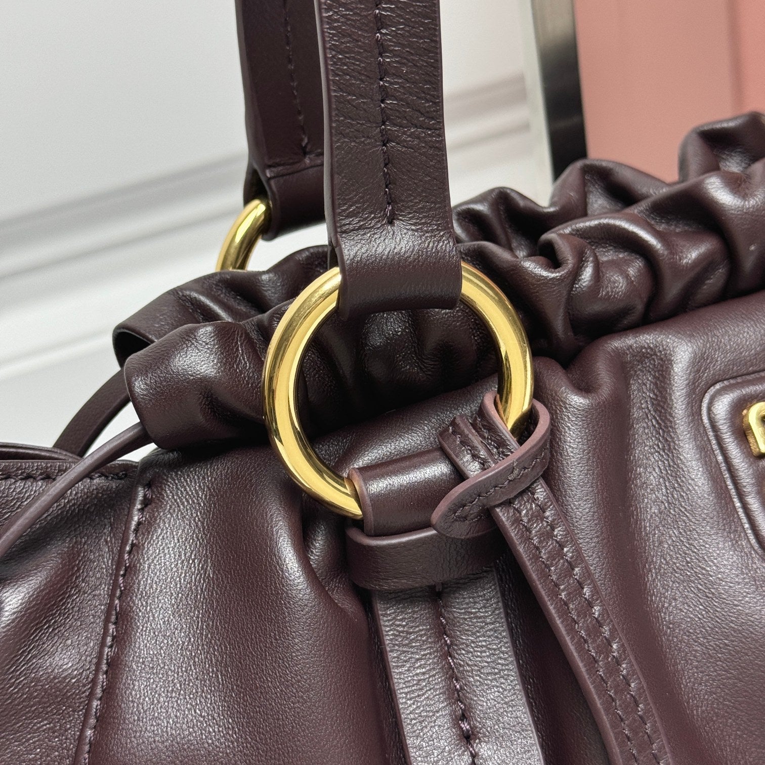 Miu Miu Nappa Leather Drawstring Bag - Dark Brown