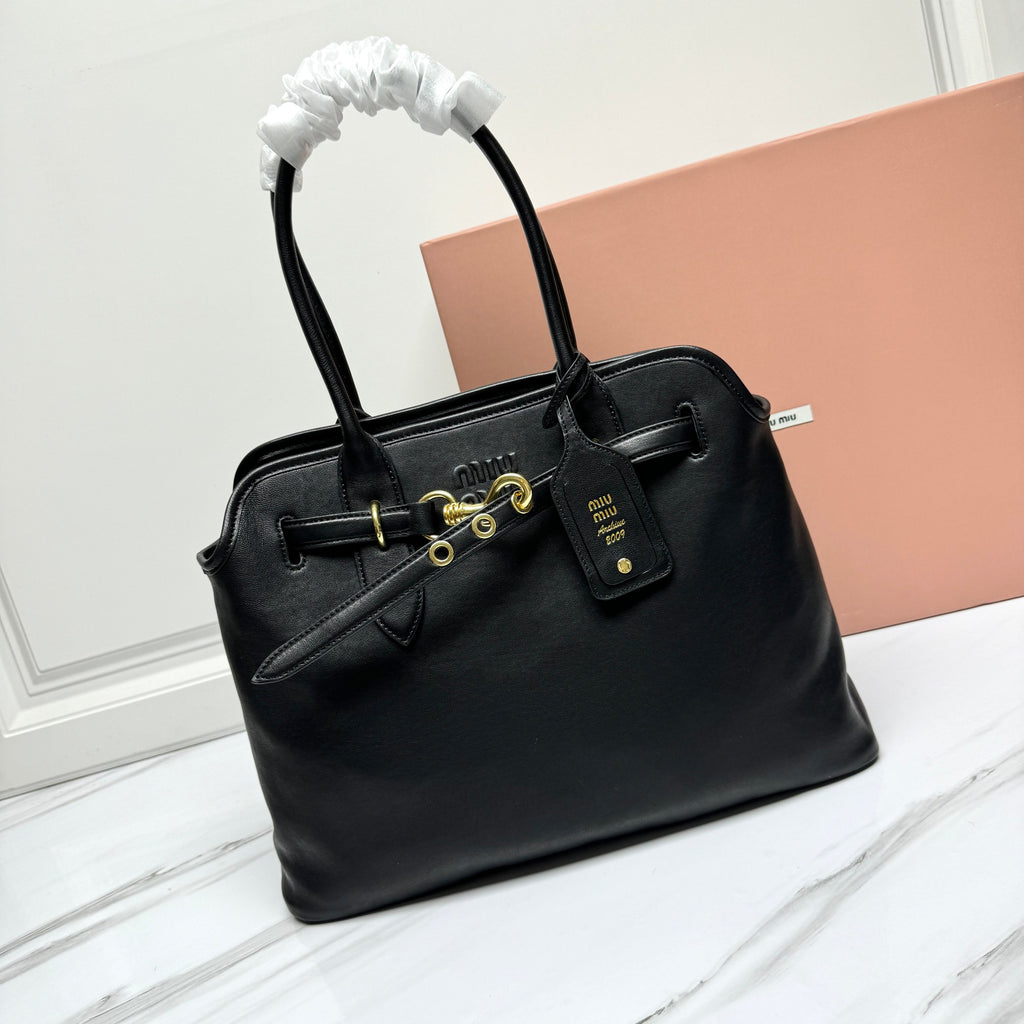 Miu Miu Madras Leather Tote Bag - Black