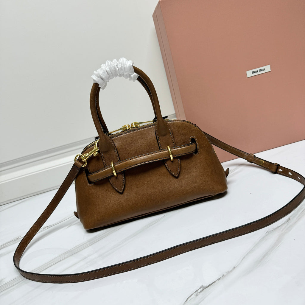 Miu Miu Madras Leather Satchel Bag - Brown