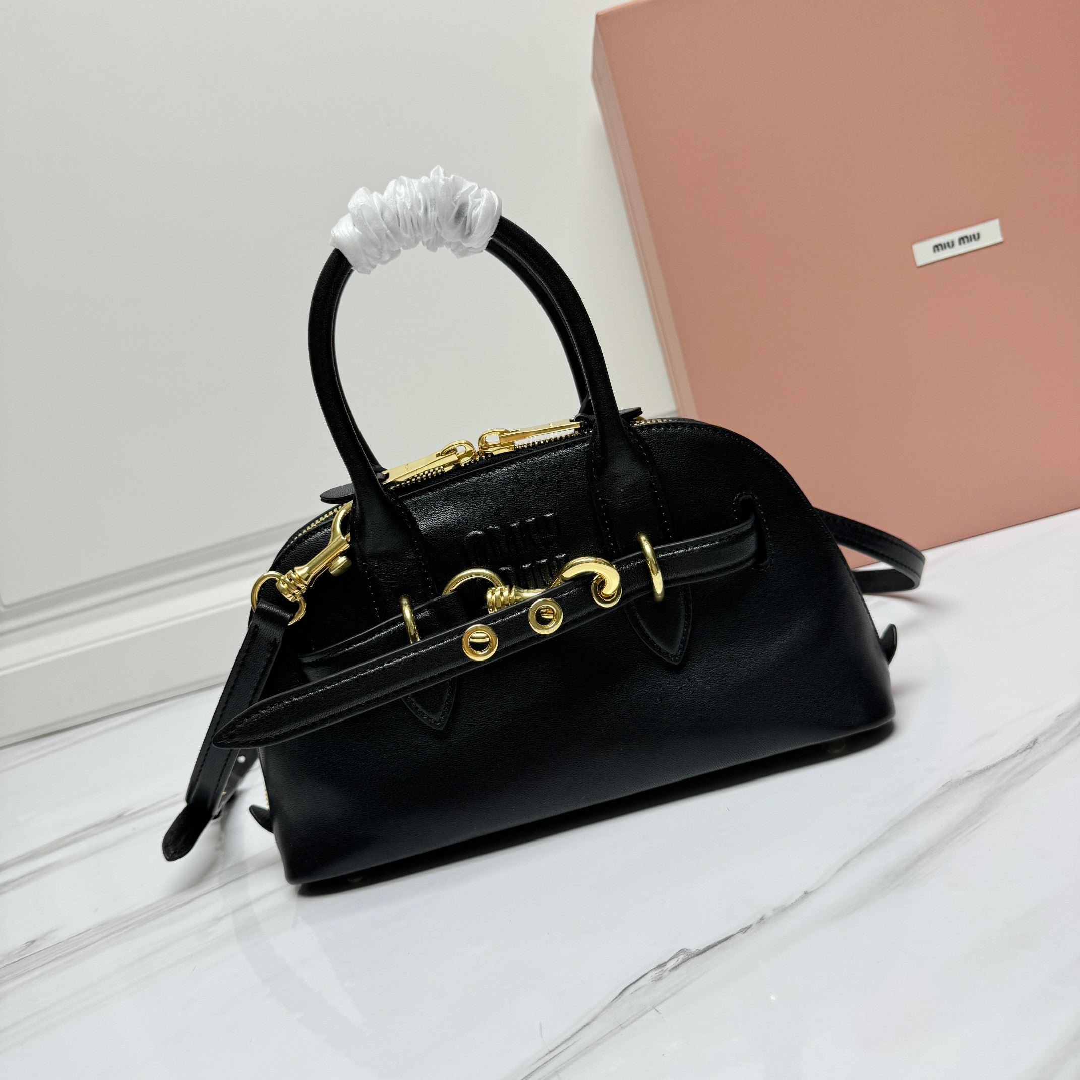Miu Miu Madras Leather Satchel Bag - Black