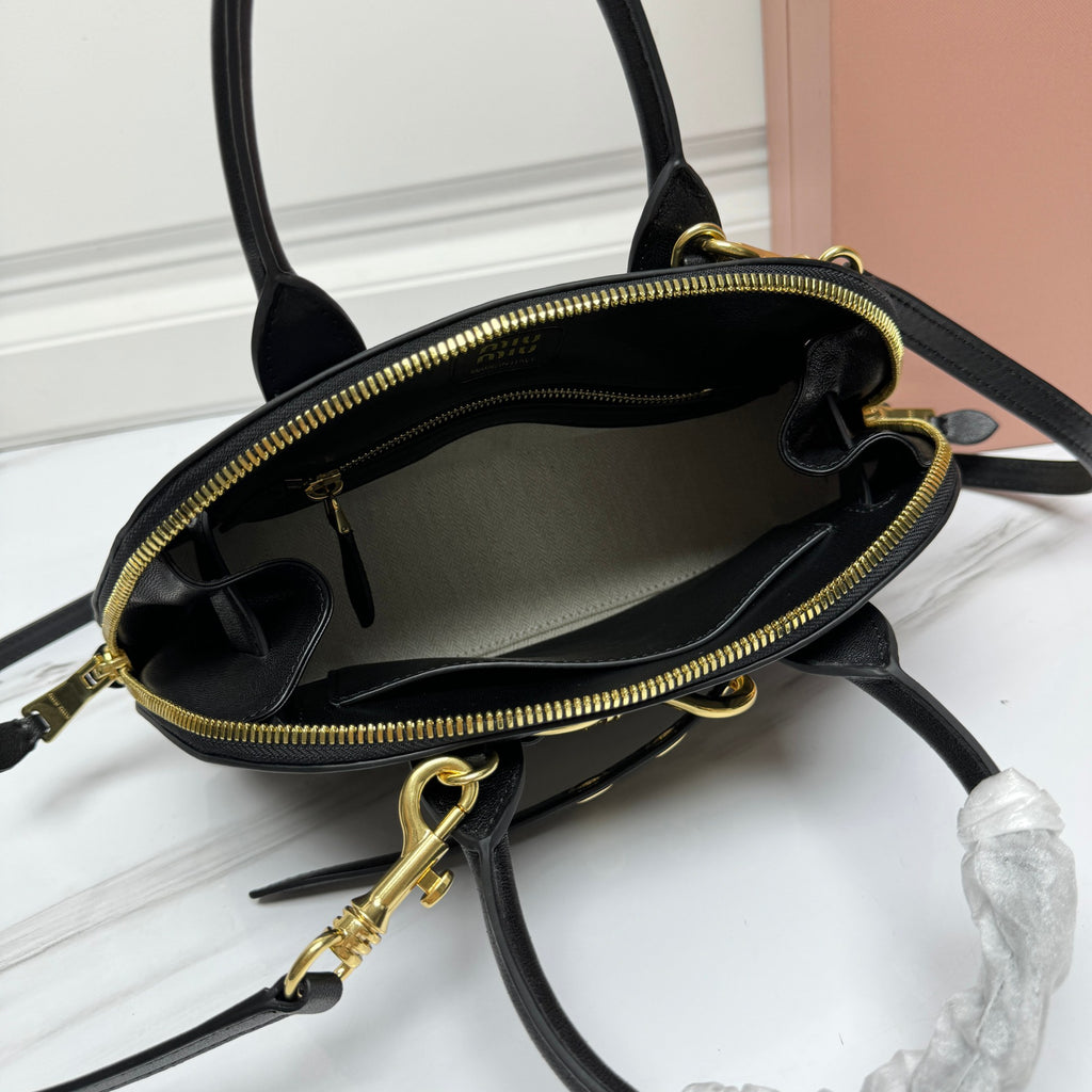 Miu Miu Madras Leather Satchel Bag - Black