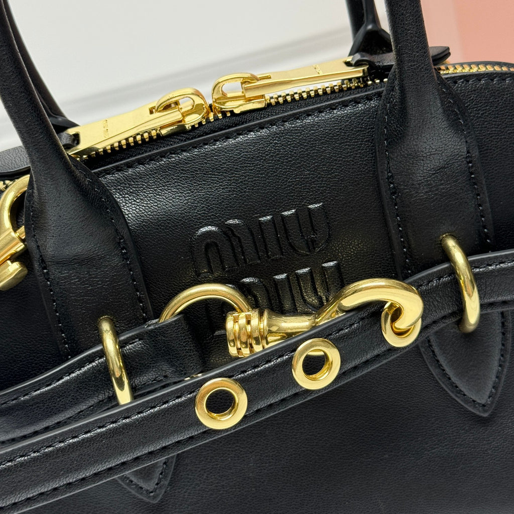 Miu Miu Madras Leather Satchel Bag - Black