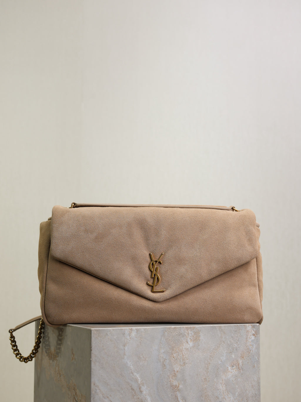 YSL Loulou Puffer Beige Quilted Leather Shoulder Bag