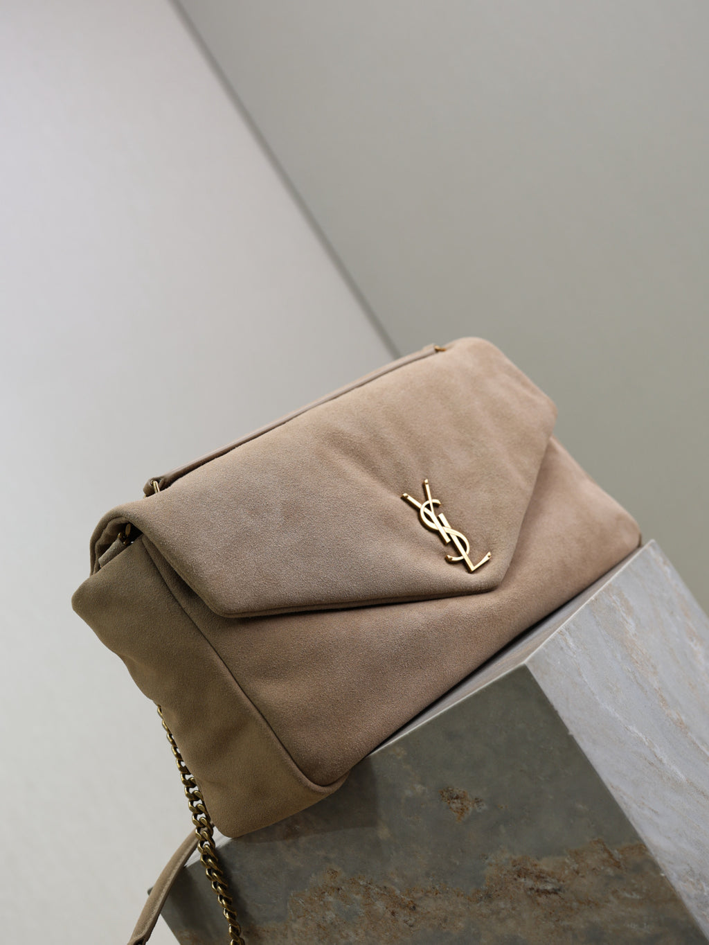 YSL Loulou Puffer Beige Quilted Leather Shoulder Bag