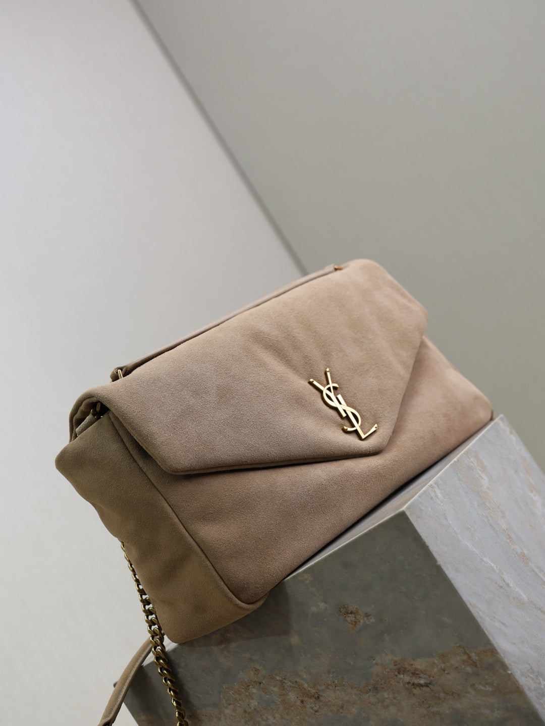 YSL Loulou Puffer Beige Quilted Leather Shoulder Bag