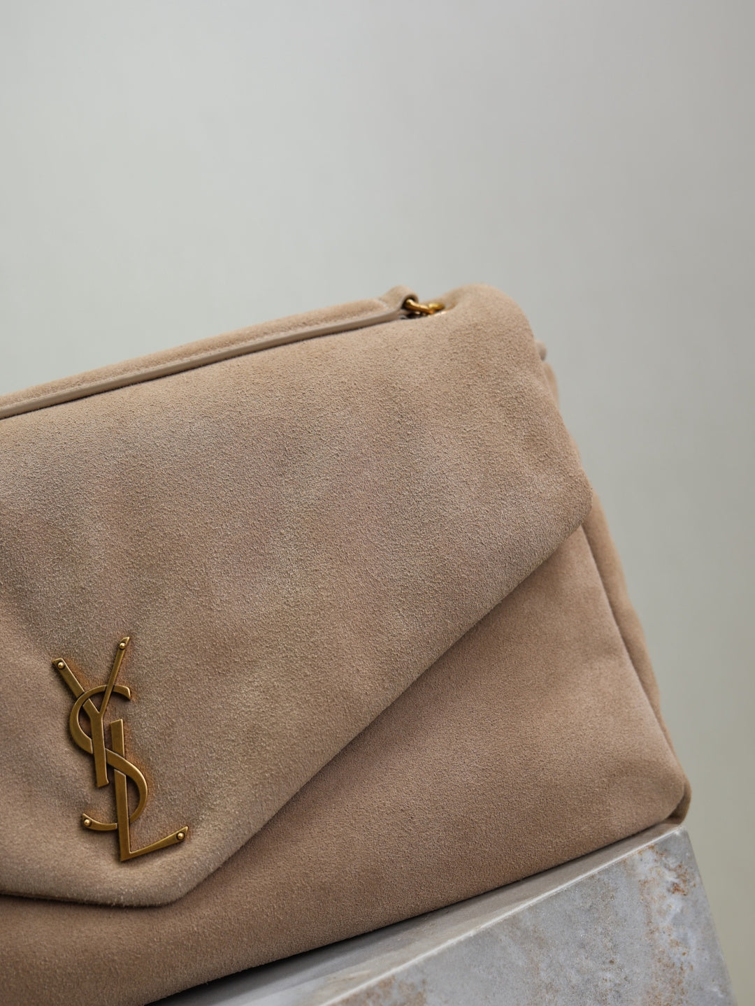 YSL Loulou Puffer Beige Quilted Leather Shoulder Bag