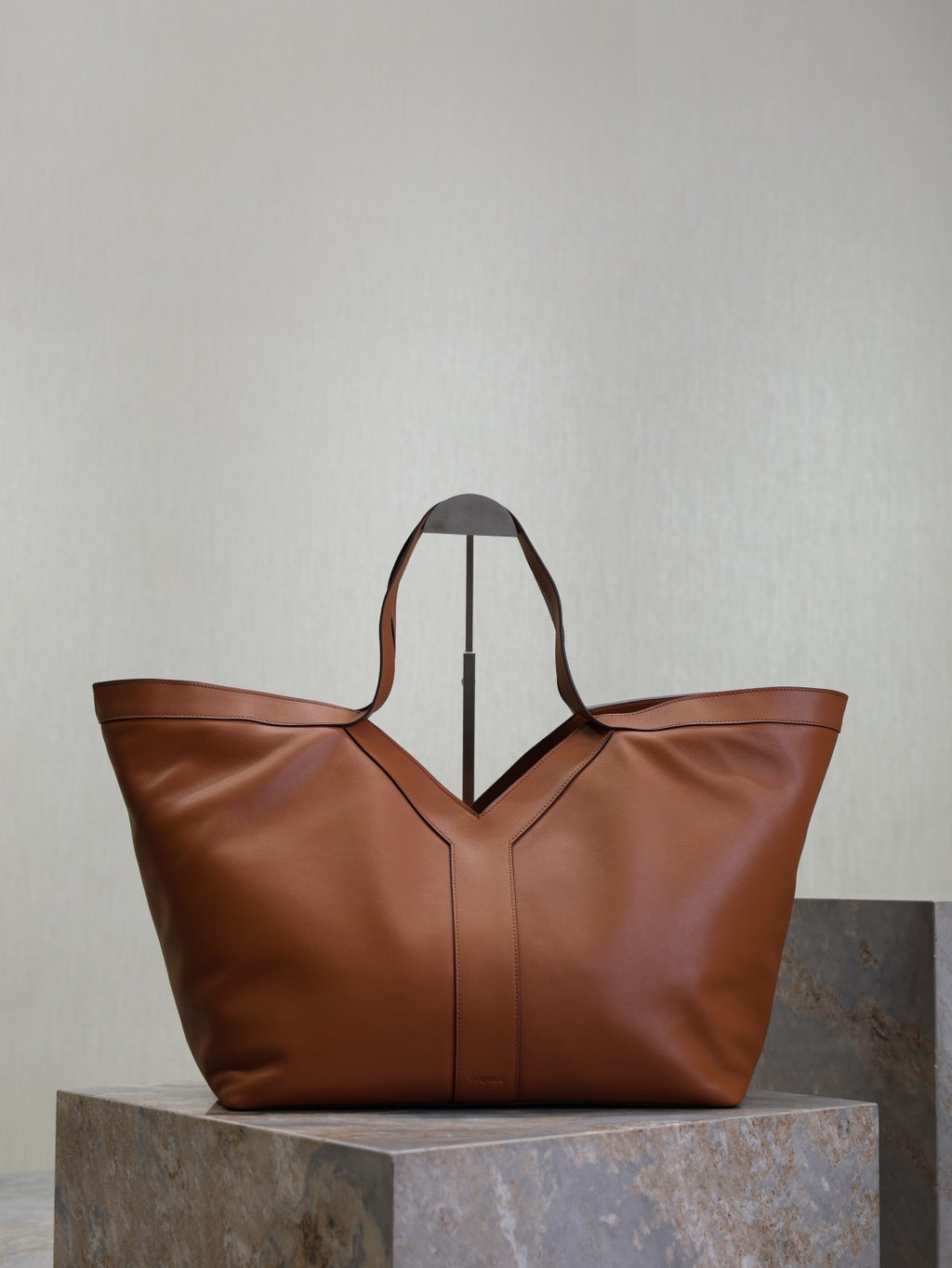 YSL Shopping Bag Cognac Brown Leather Tote