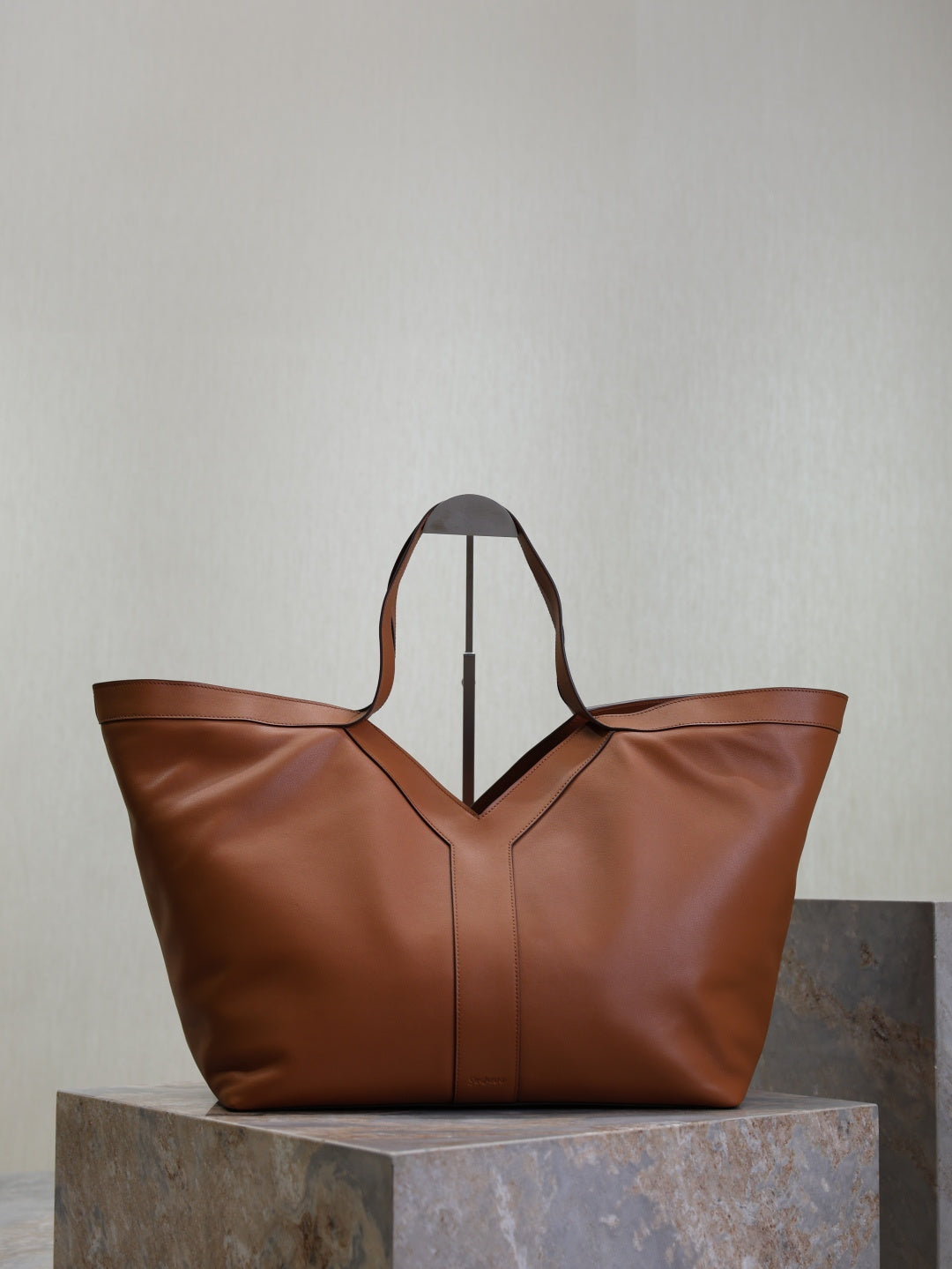 YSL Shopping Bag Cognac Brown Leather Tote
