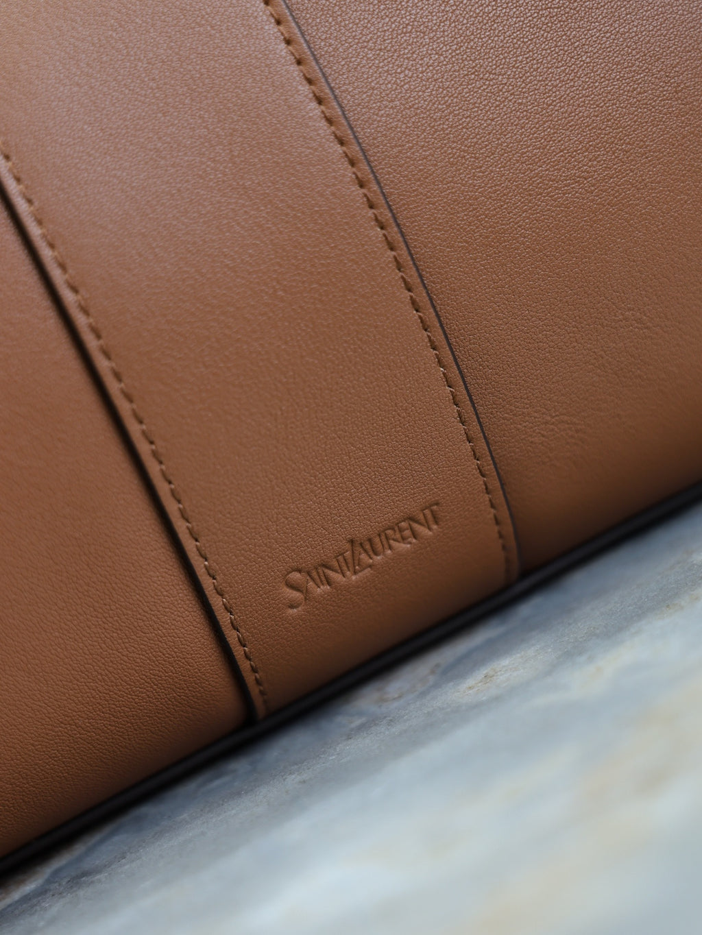 YSL Shopping Bag Cognac Brown Leather Tote