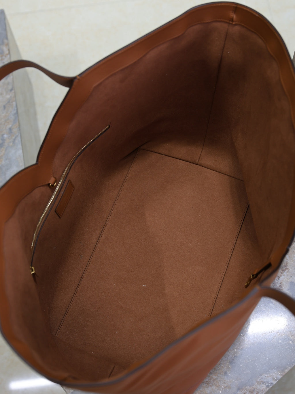 YSL Shopping Bag Cognac Brown Leather Tote