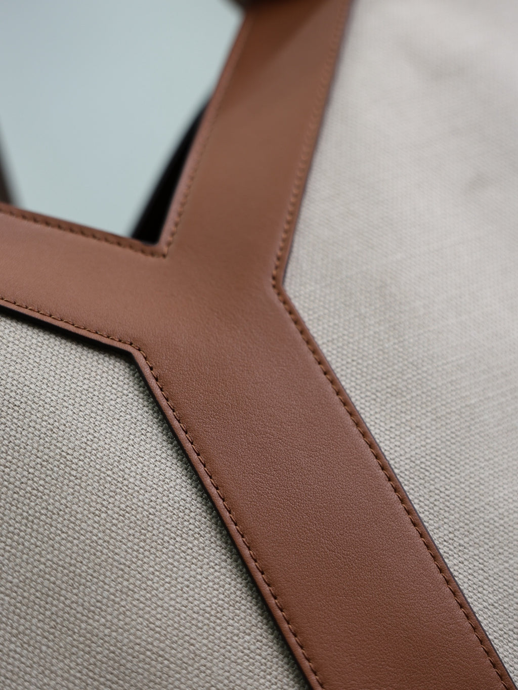 YSL Canvas Tote Bag with Leather Trim - Beige & Brown