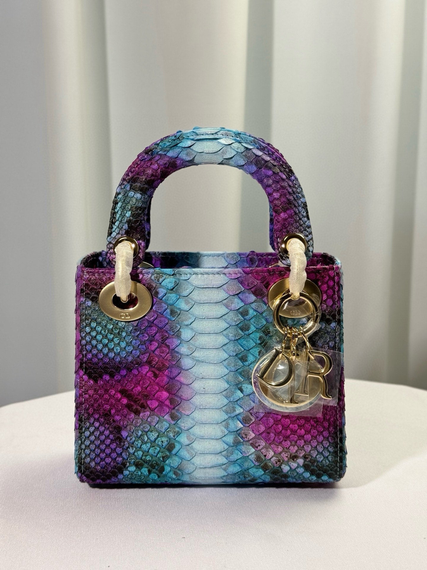 Dior Lady Dior Mini Python Leather Bag - Purple Turquoise