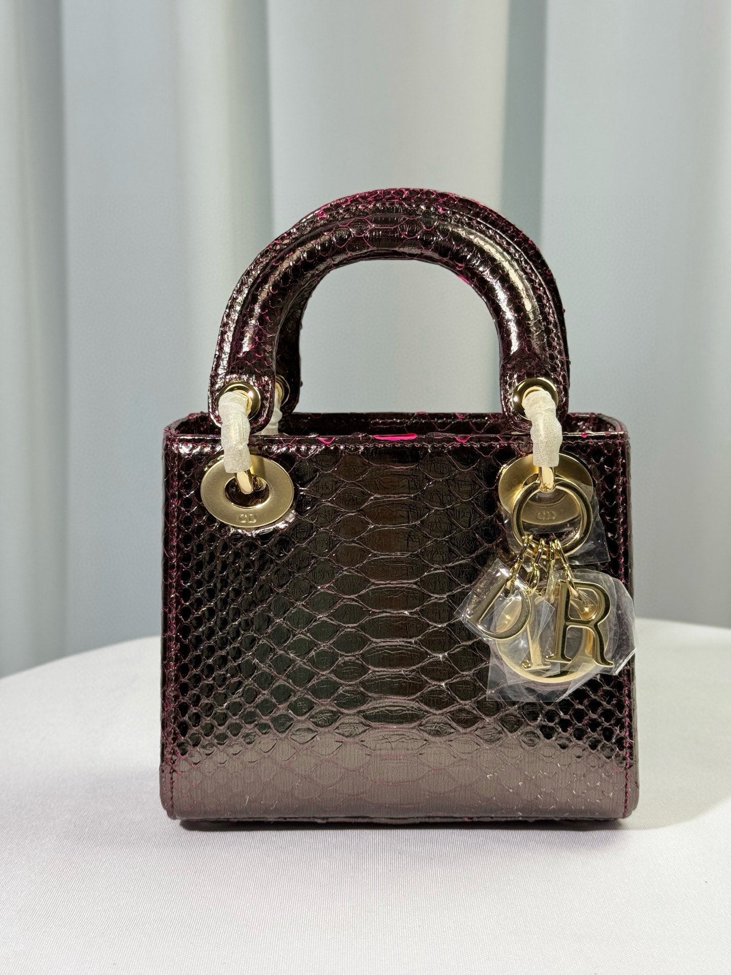 Dior Lady Dior Mini Python Leather Bag - Green Multi