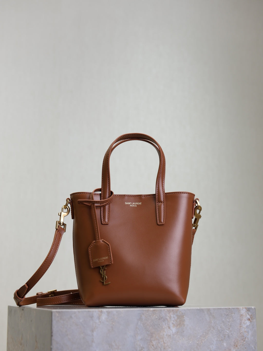 YSL Toy Shopping Bag Cognac Brown Leather