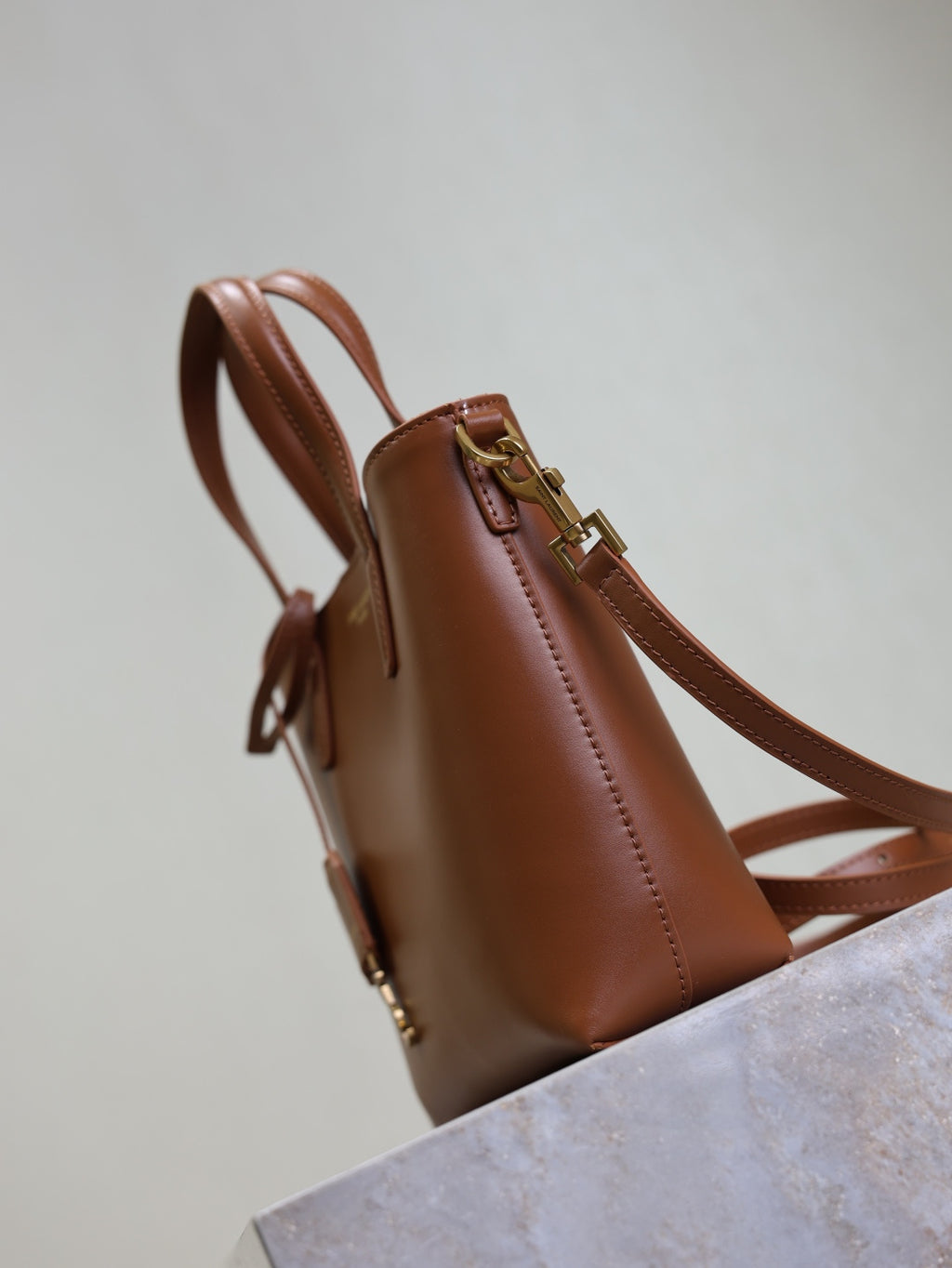 YSL Toy Shopping Bag Cognac Brown Leather