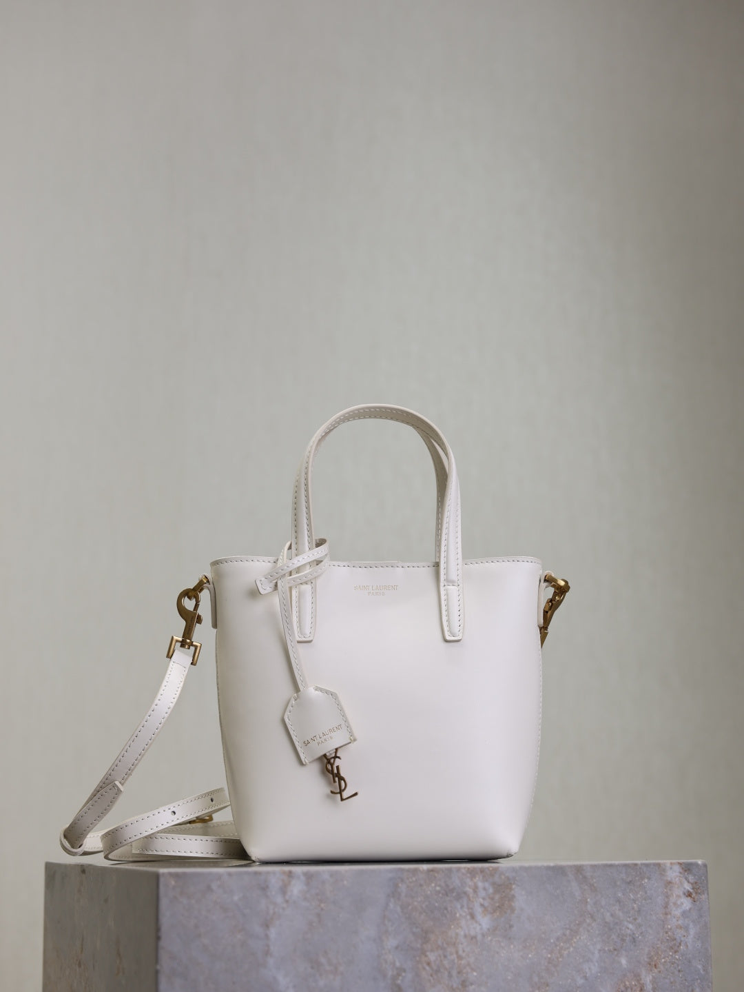 YSL Toy Shopping Bag White Leather