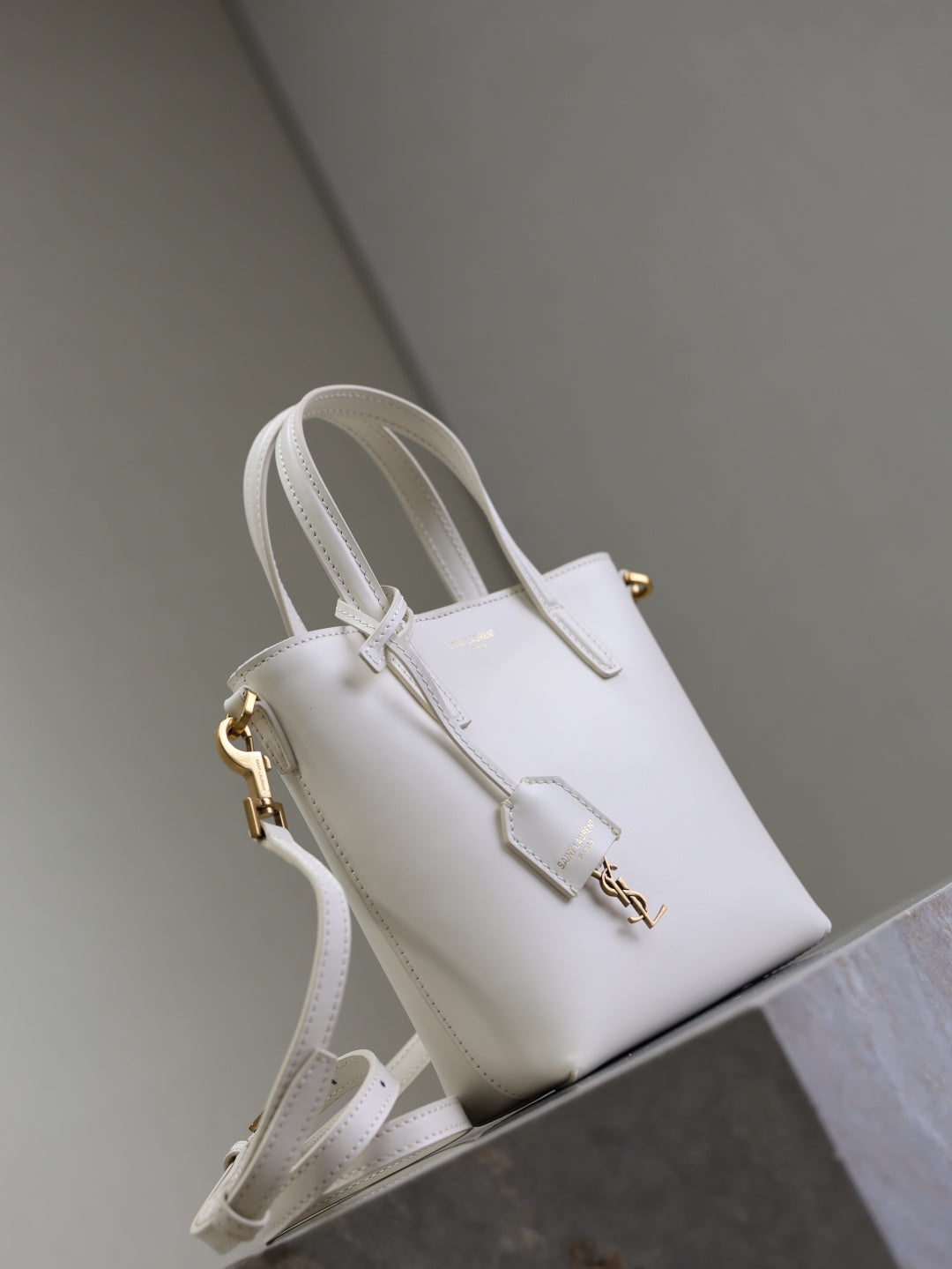 YSL Toy Shopping Bag White Leather