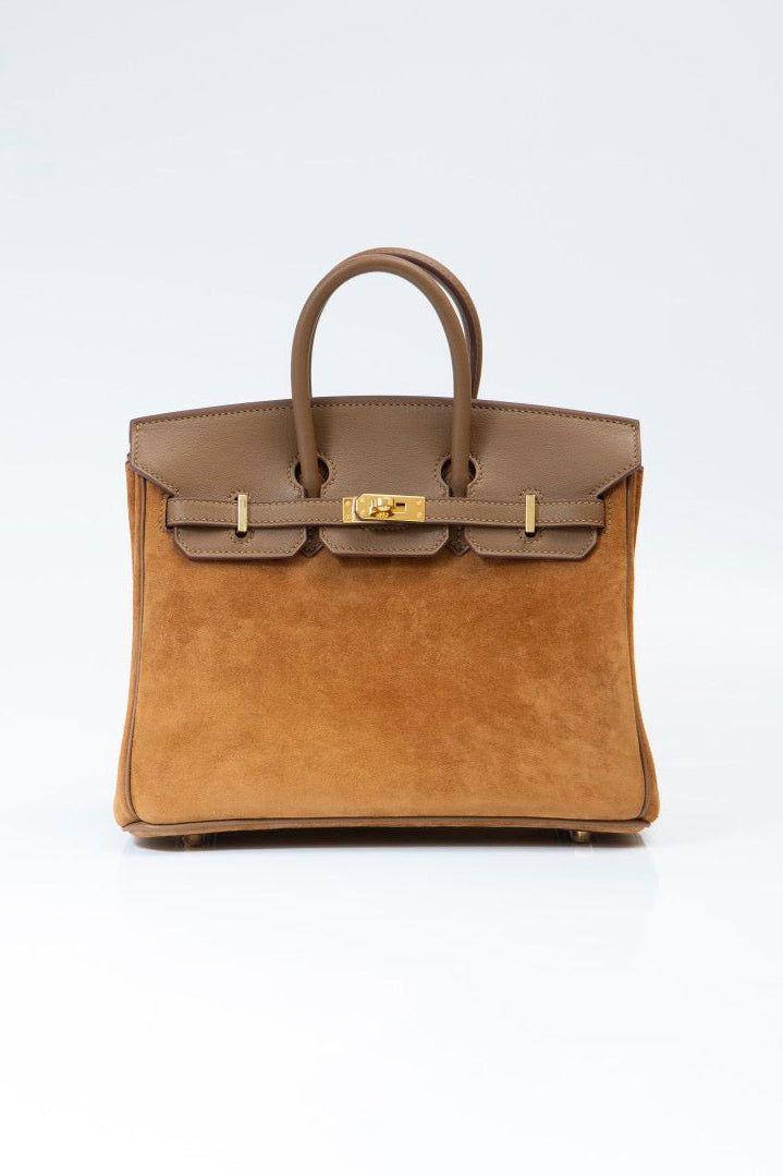 HERMÈS Birkin 25 Doblis Brown Suede Gold Hardware