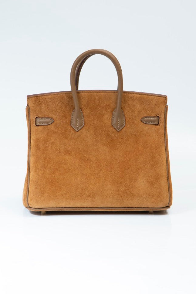 HERMÈS Birkin 25 Doblis Brown Suede Gold Hardware