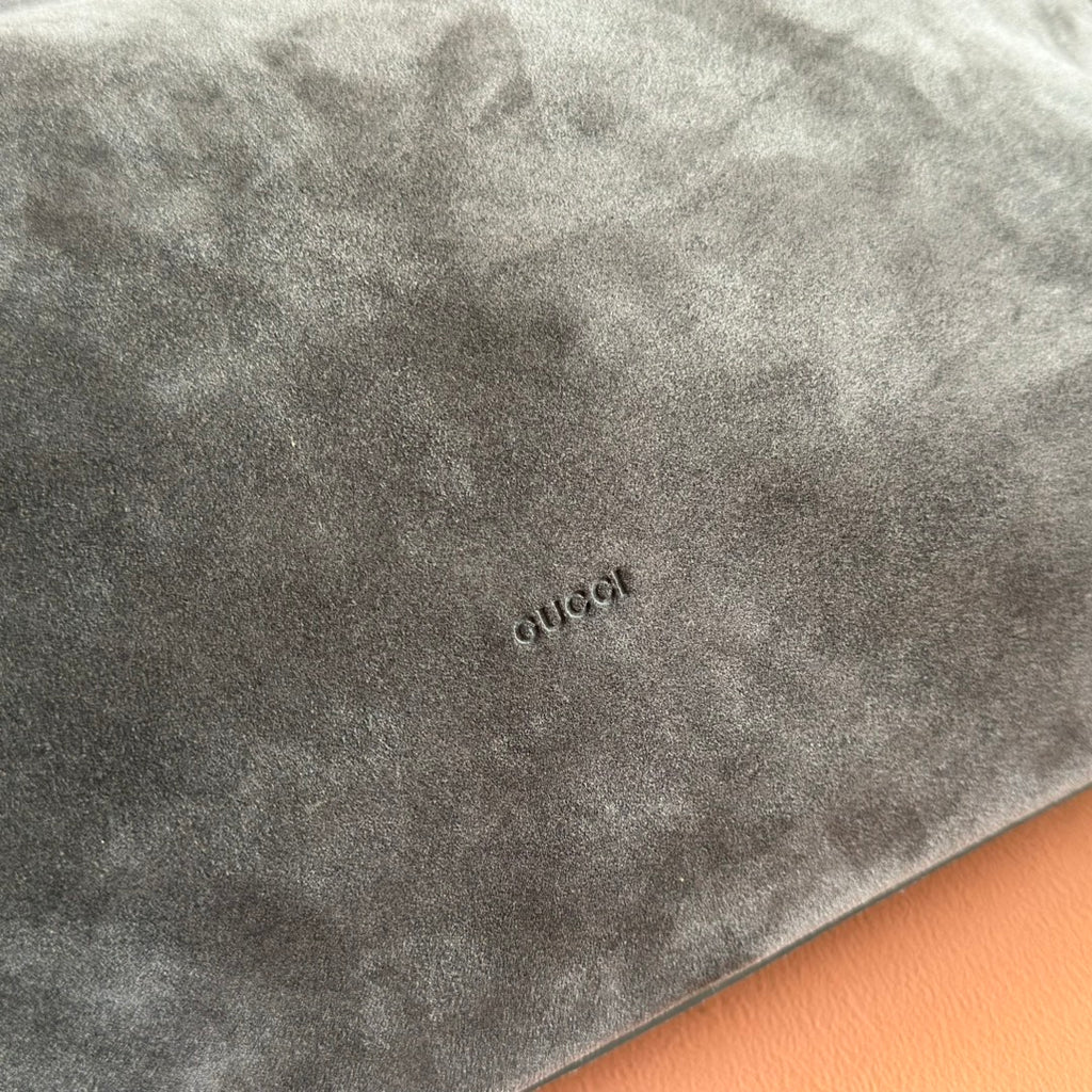 Gucci GG Embossed Suede Hobo Bag - Grey