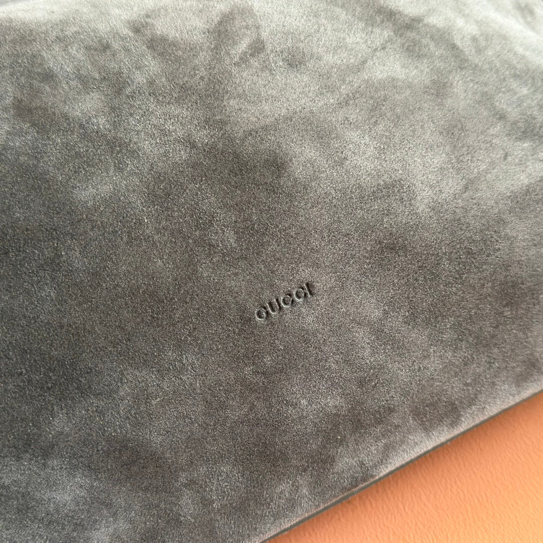 Gucci GG Embossed Suede Hobo Bag - Grey