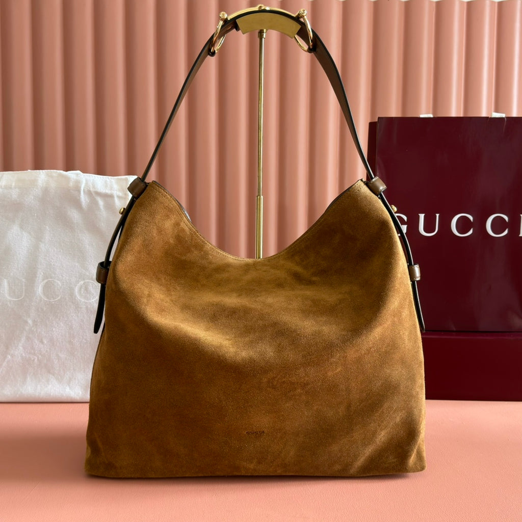Gucci Suede Hobo Bag - Camel Brown