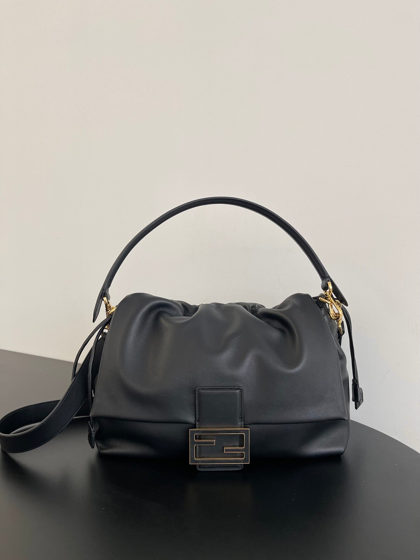 Fendi Baguette Soft Leather Shoulder Bag - Black
