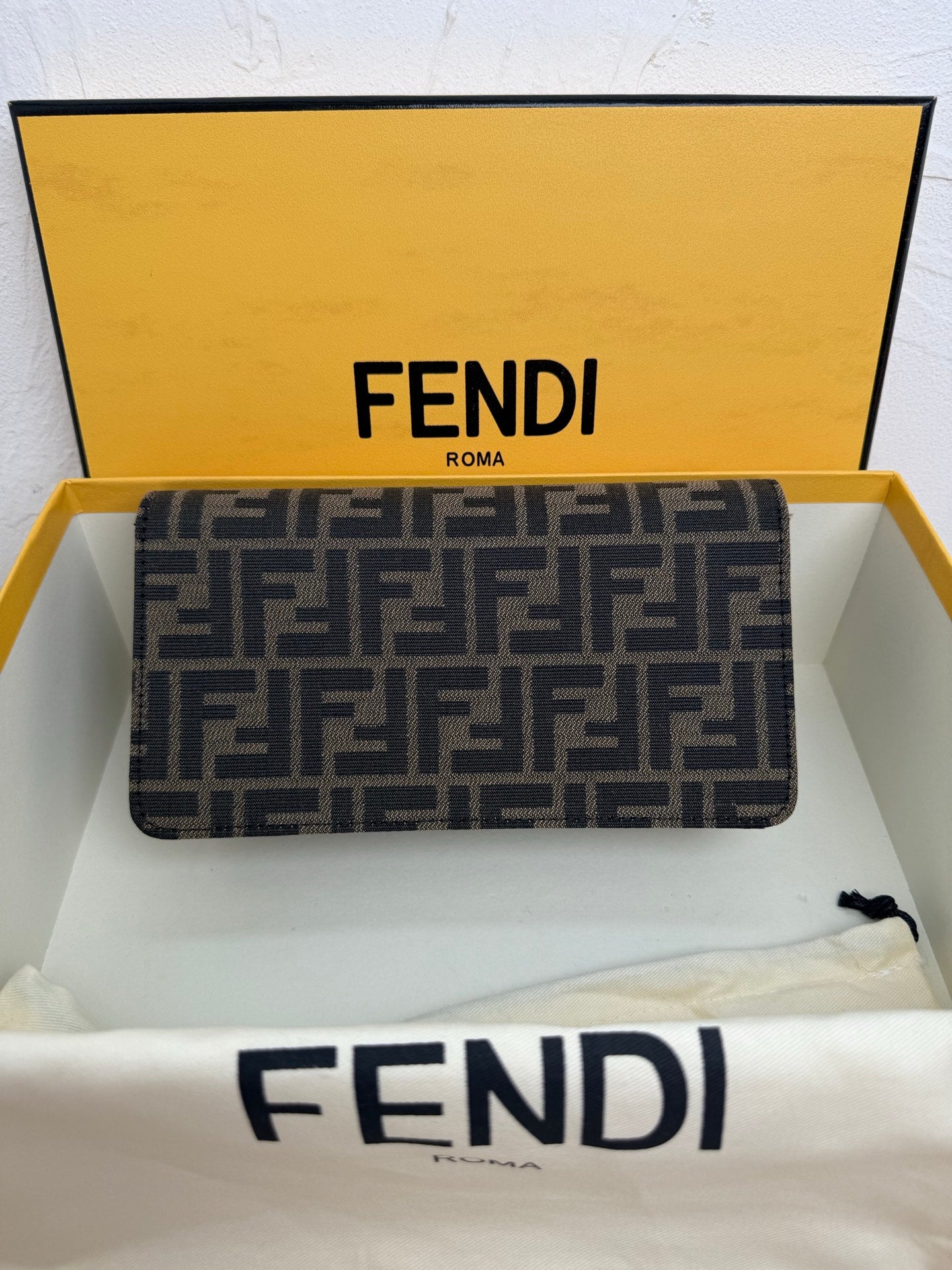 Fendi Baguette FF Canvas Wallet on Chain - Grey
