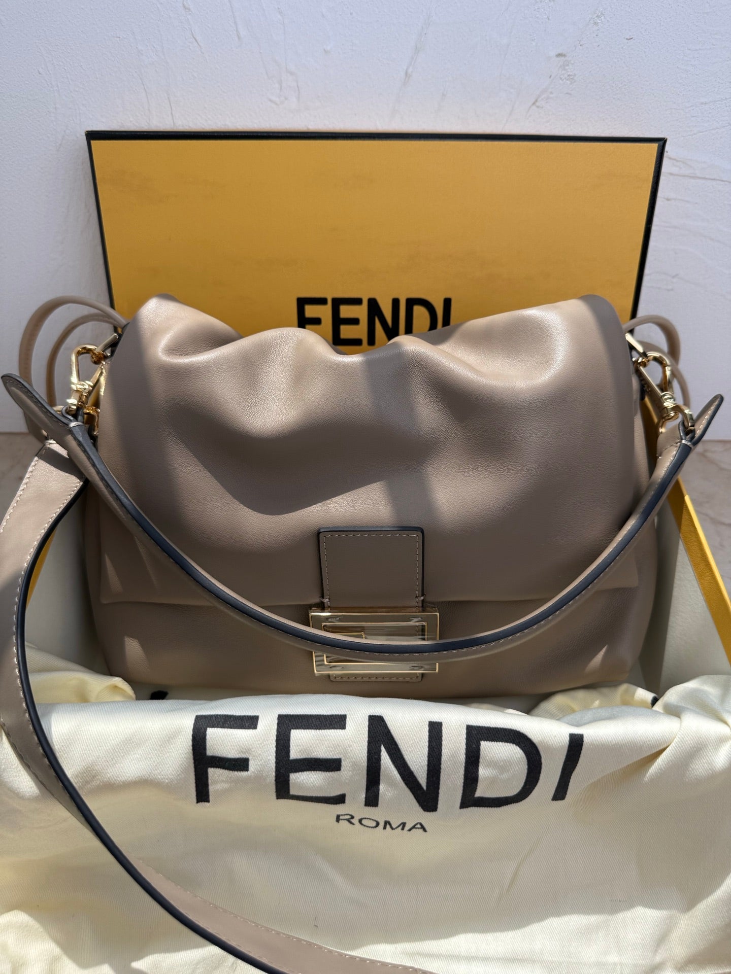 Fendi Peekaboo Soft Leather Shoulder Bag - Grey