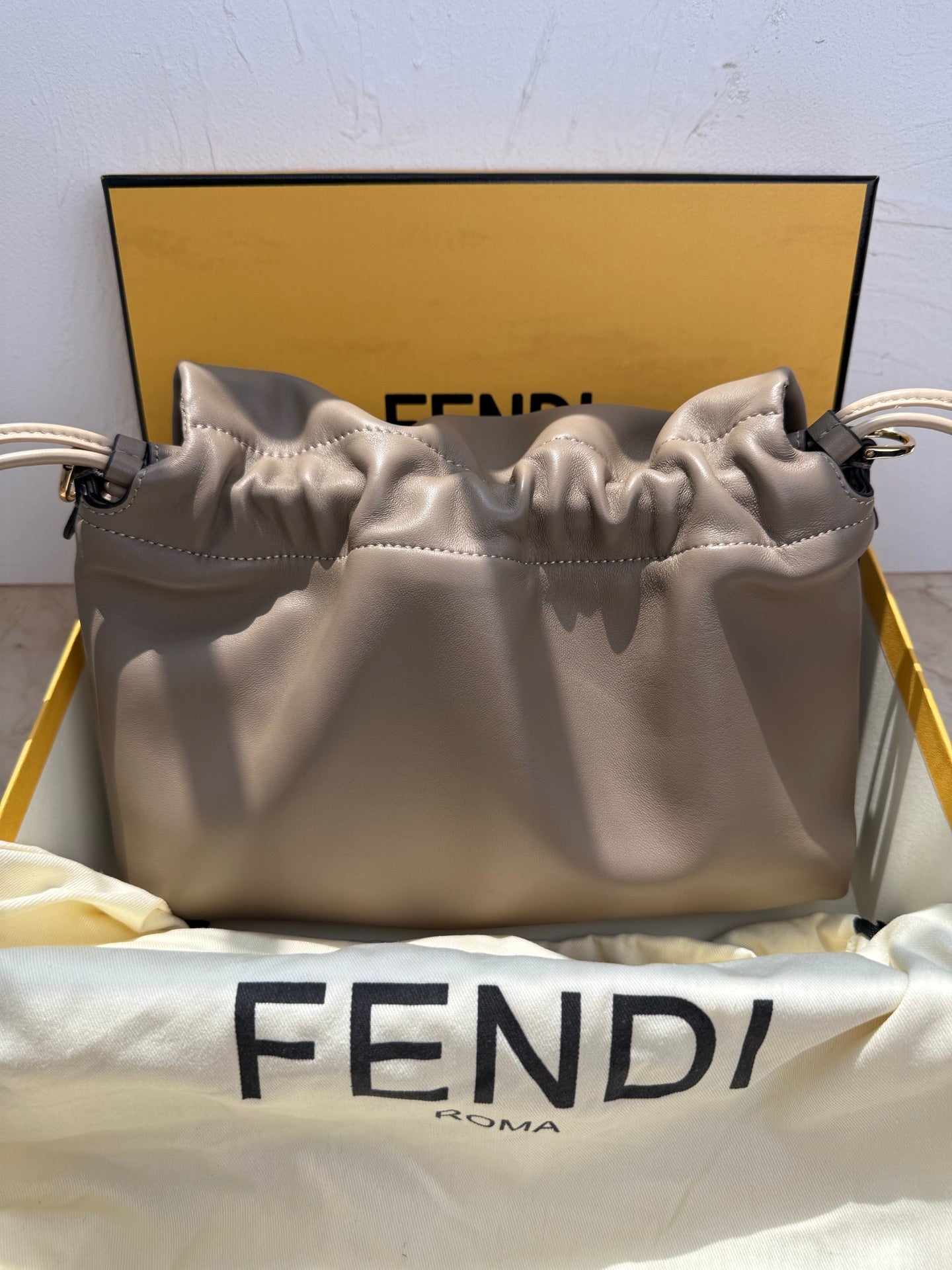 Fendi Peekaboo Soft Leather Shoulder Bag - Grey