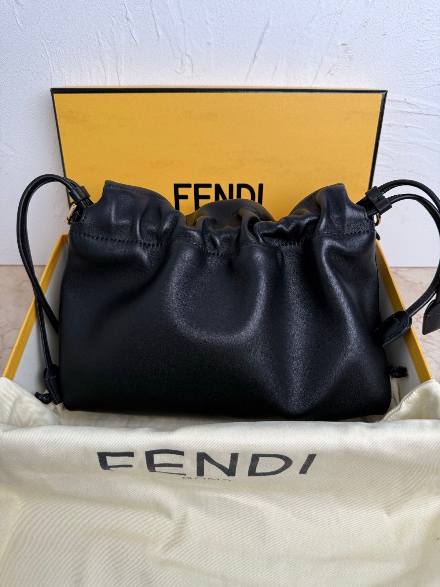 Fendi Peekaboo Soft Leather Shoulder Bag - Black