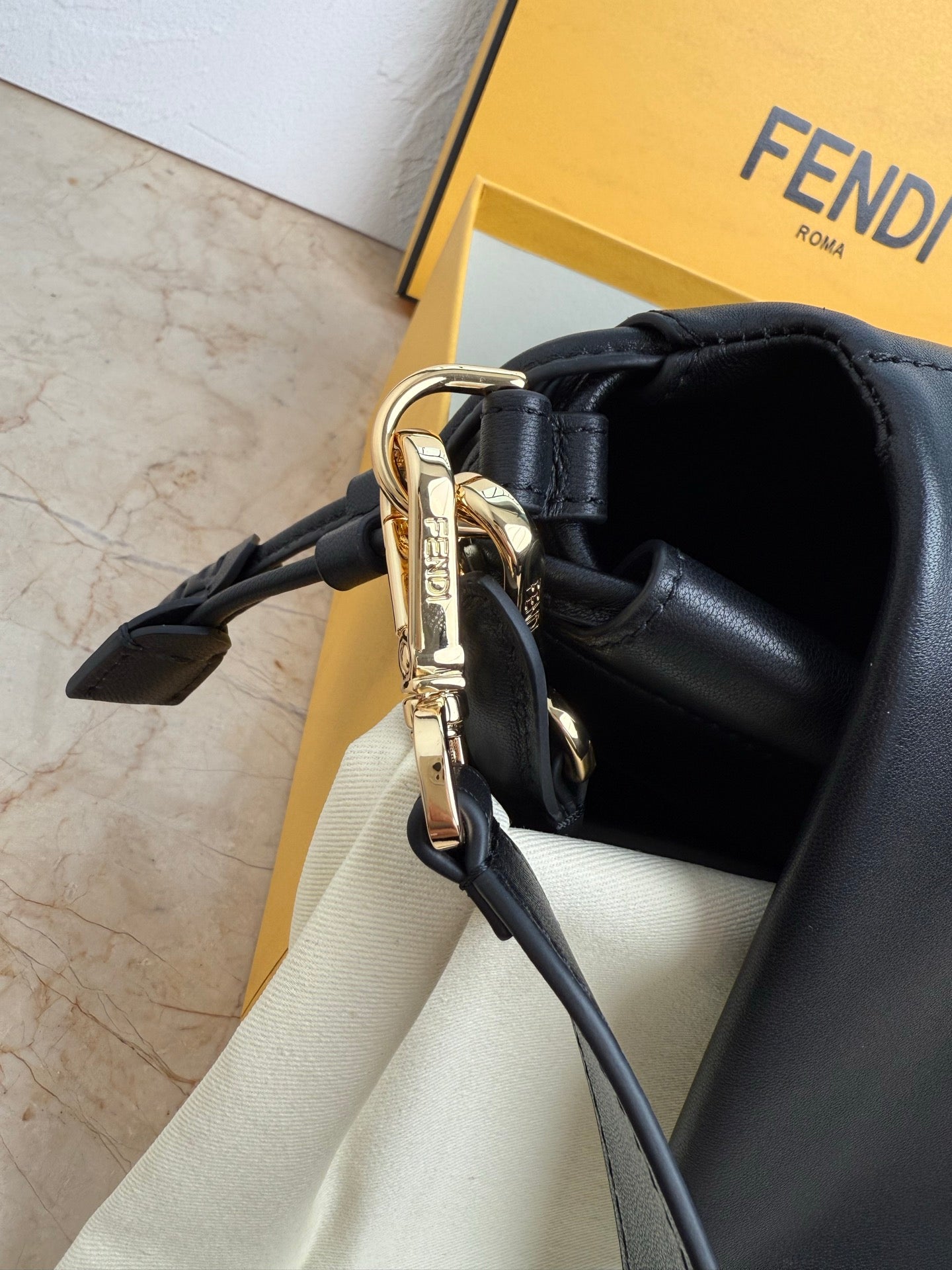 Fendi Peekaboo Soft Leather Shoulder Bag - Black