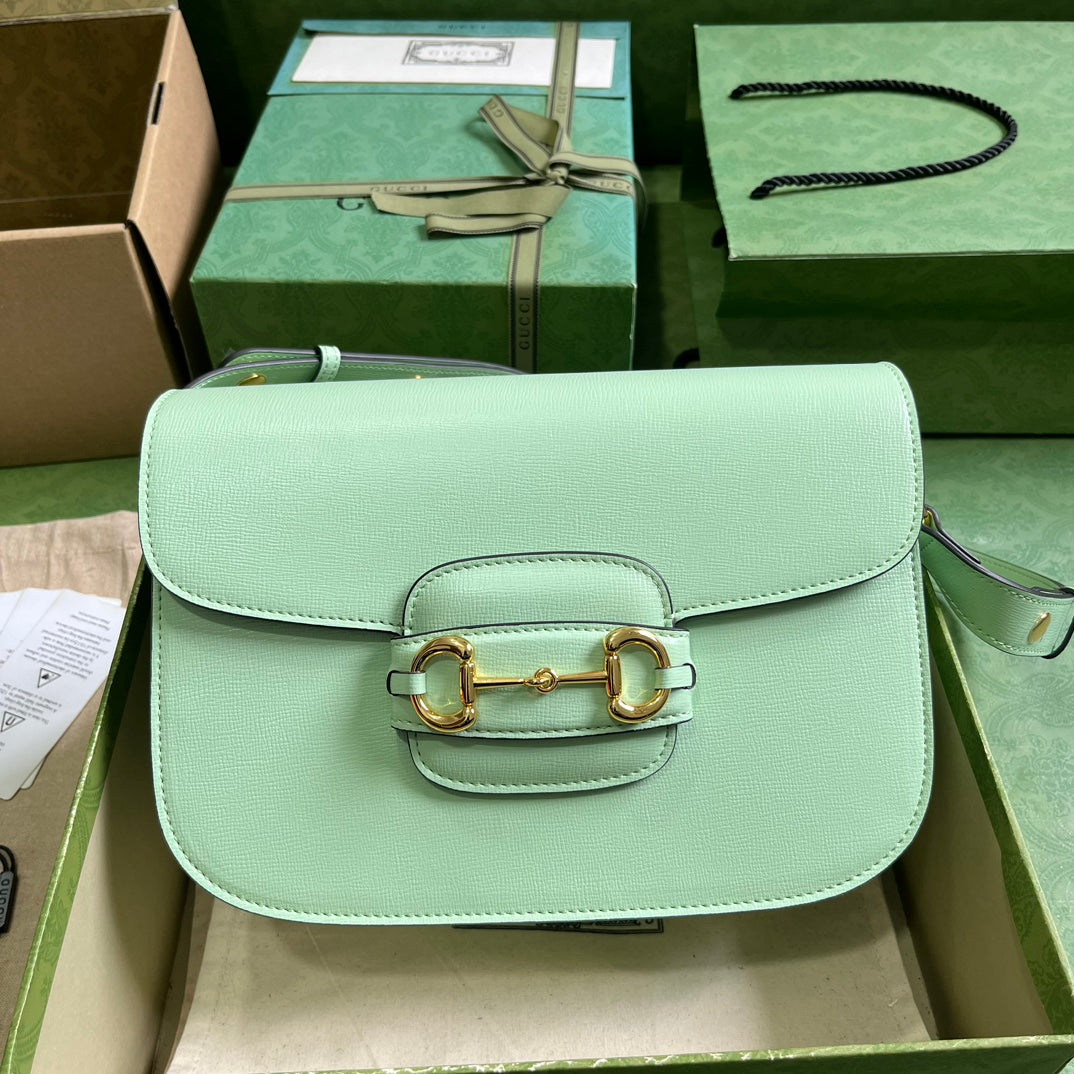 Gucci 1955 Horsebit Shoulder Bag - Mint Green Leather