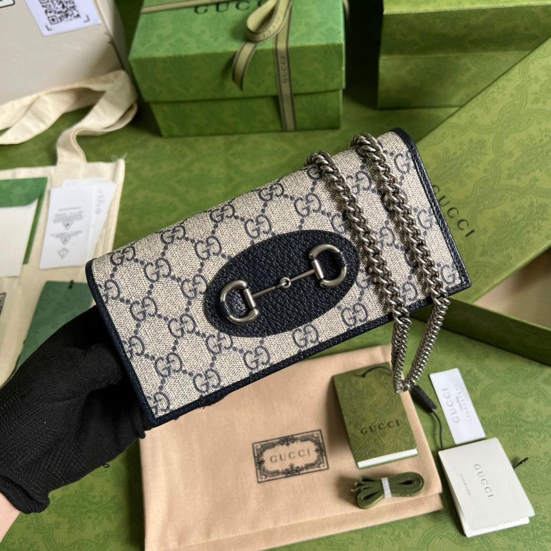 Gucci 1955 Horsebit Chain Wallet - GG Supreme Canvas