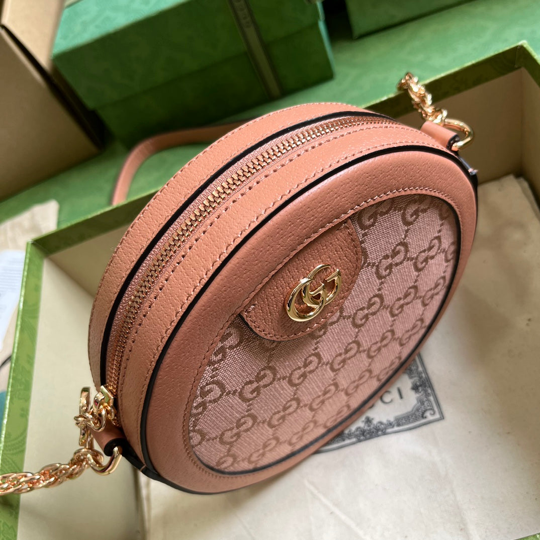Gucci GG Supreme Round Crossbody Bag - Pink