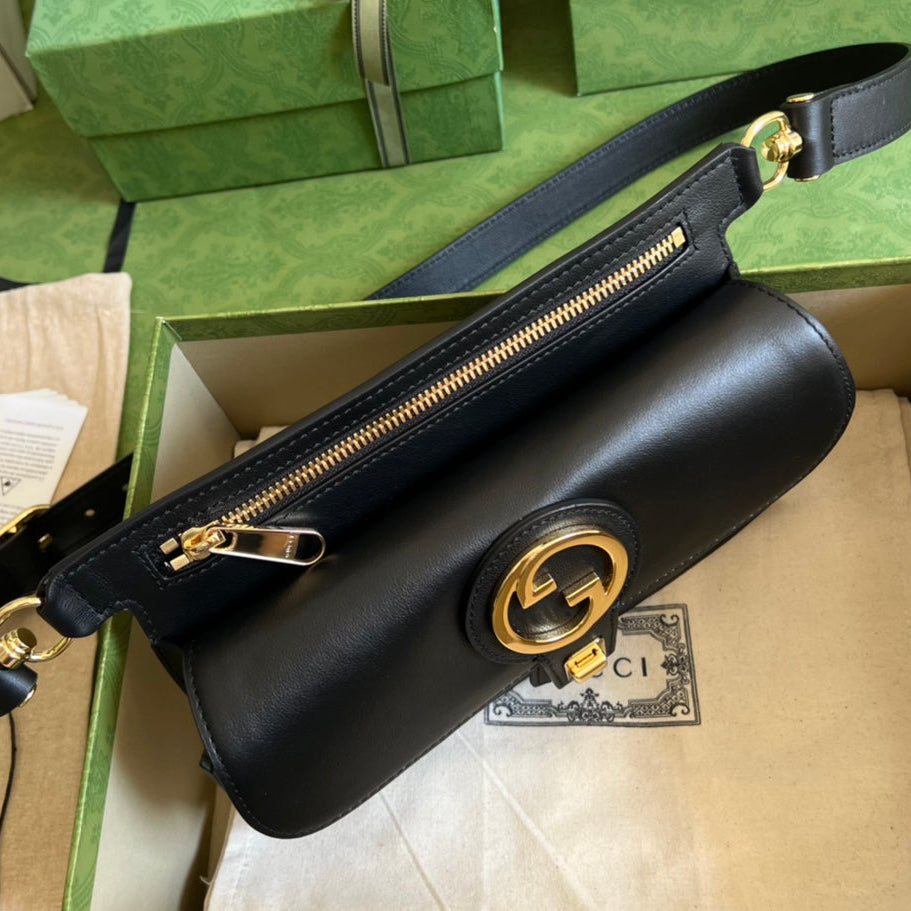 GUCCI Black Leather Belt Bag with Gold GG Hardware