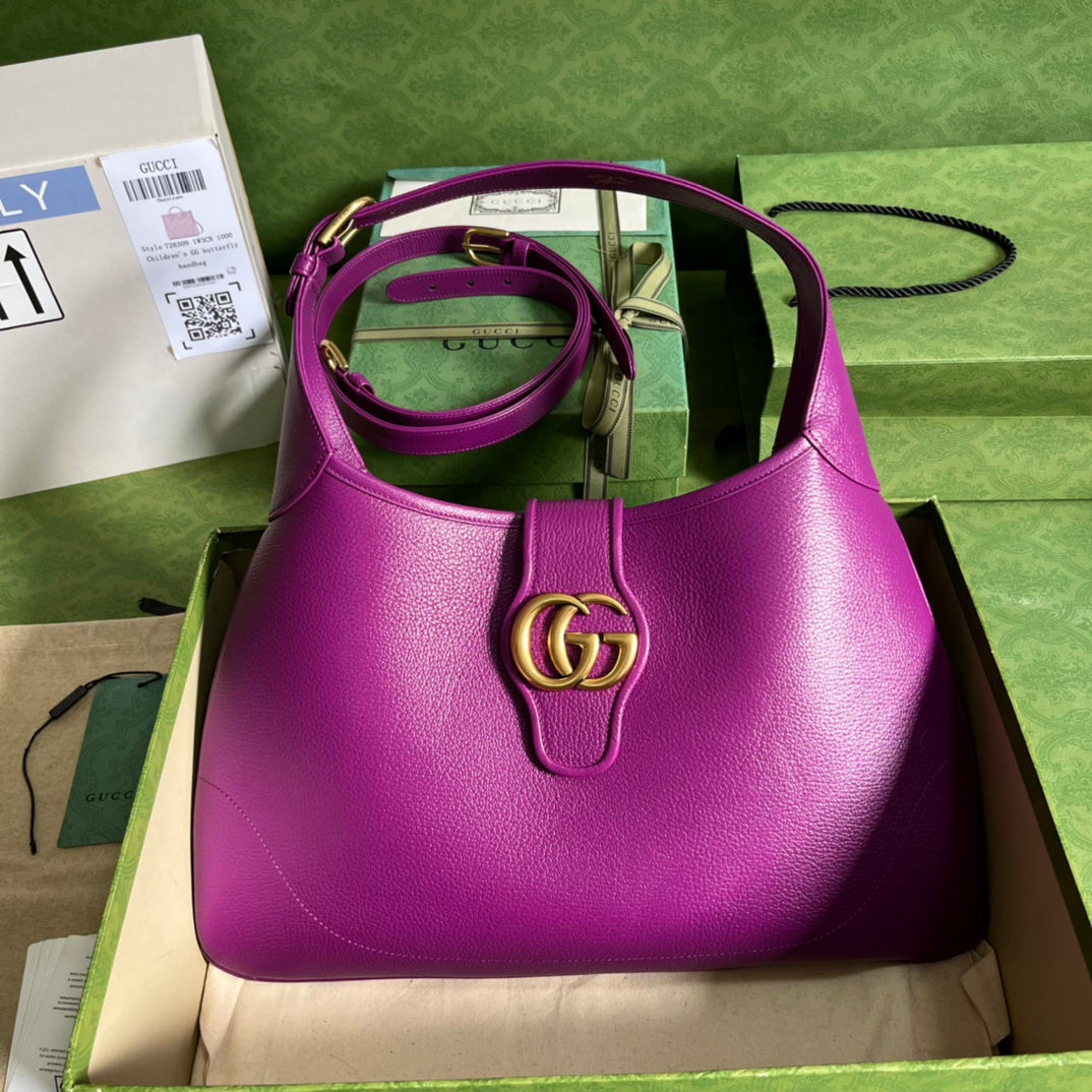 GUCCI Purple Leather Hobo Bag with Gold GG Hardware