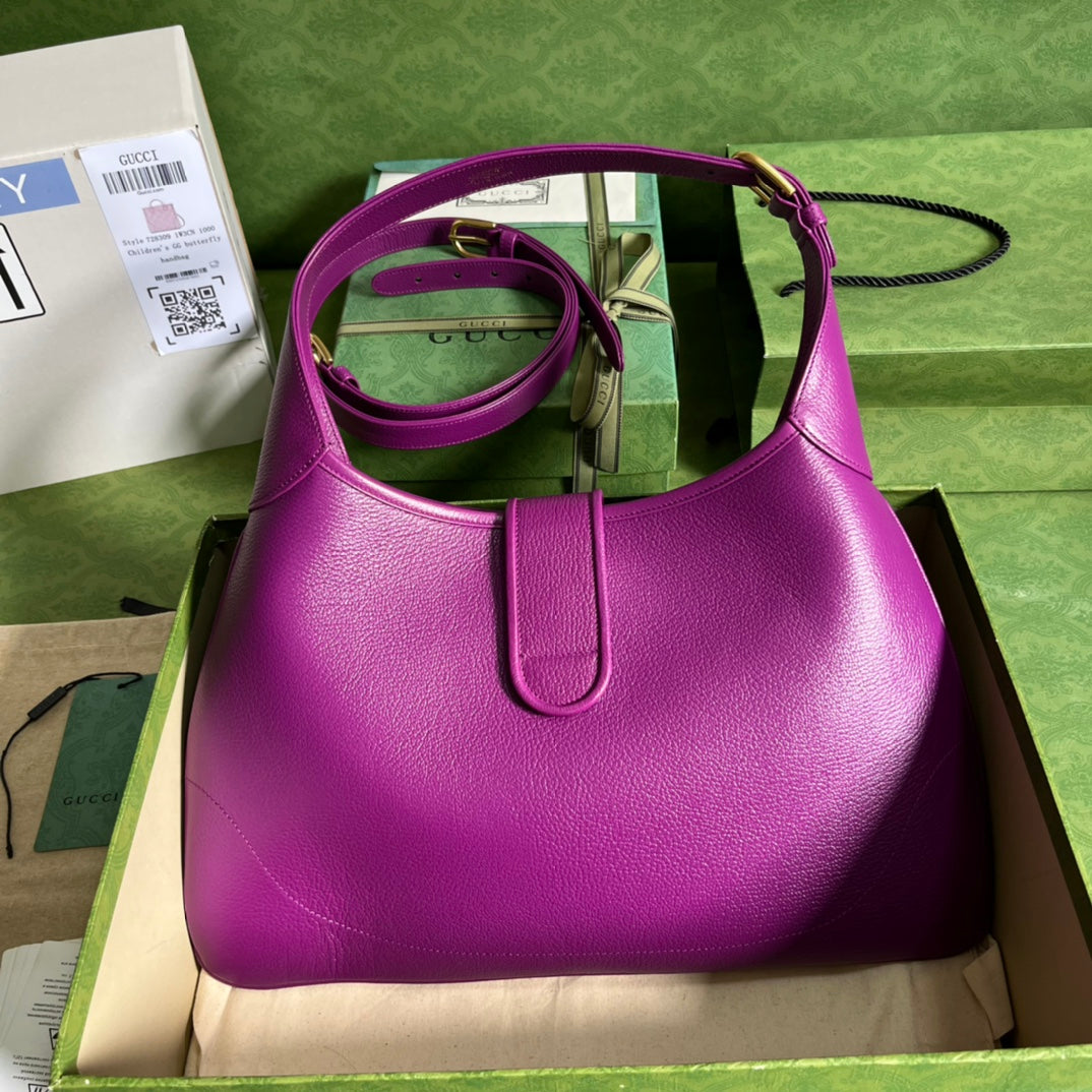 GUCCI Purple Leather Hobo Bag with Gold GG Hardware
