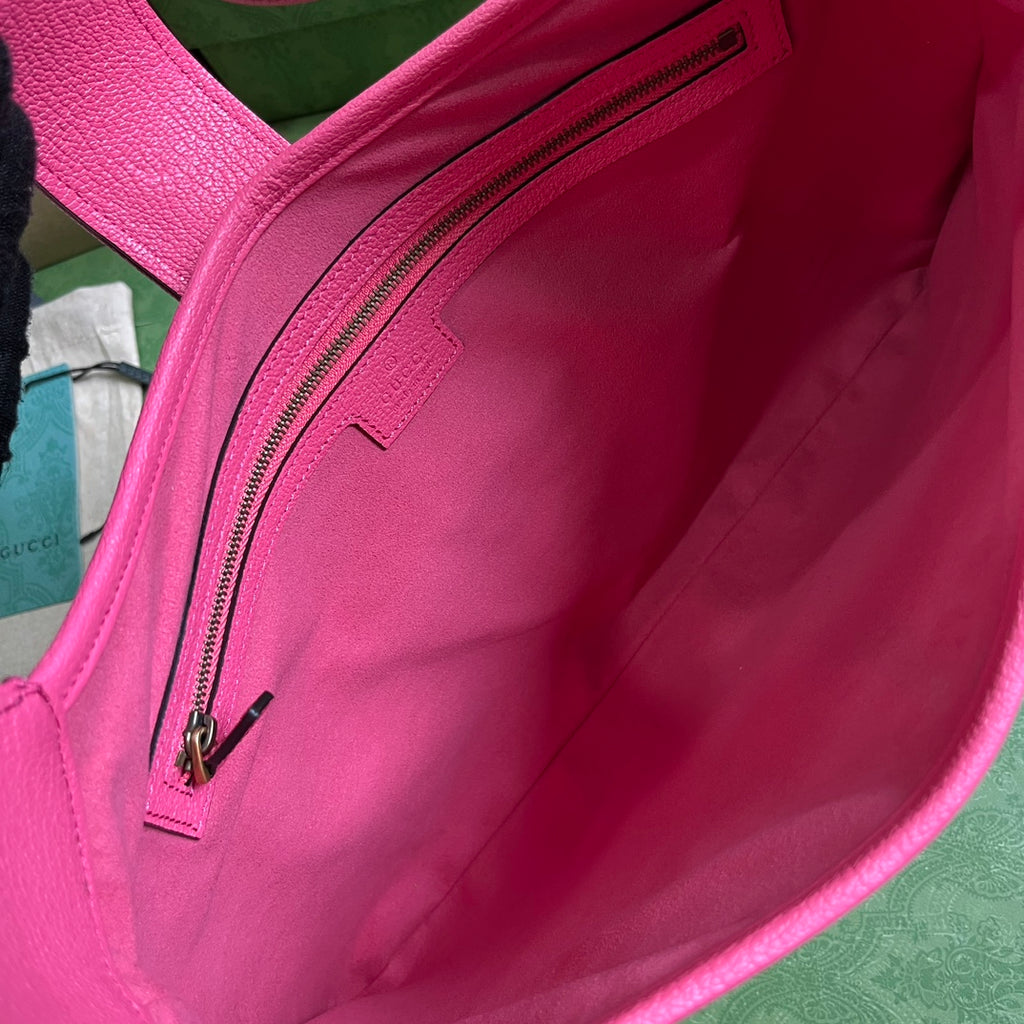 GUCCI Fuchsia Pink Leather Hobo Bag with Gold GG Hardware