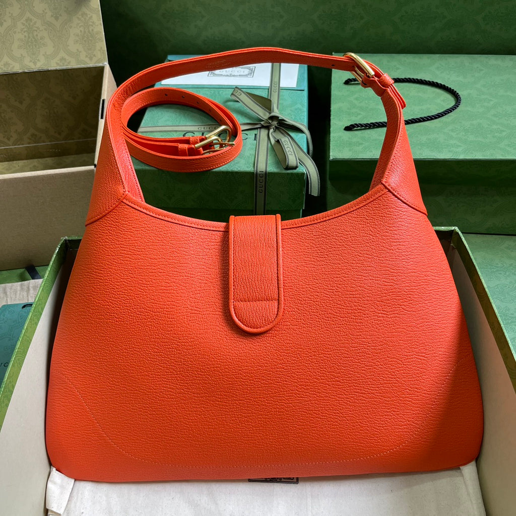 GUCCI Orange Leather Hobo Bag with Gold GG Hardware