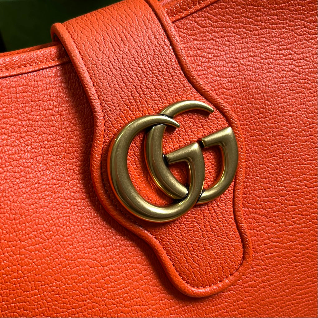 GUCCI Orange Leather Hobo Bag with Gold GG Hardware
