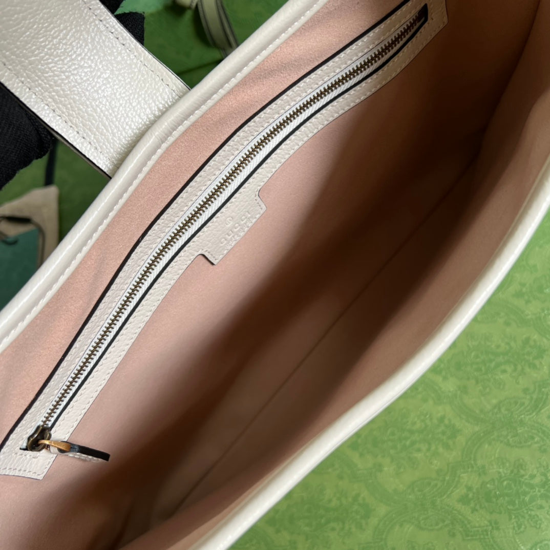 GUCCI Cream White Leather Hobo Bag with Gold GG Hardware