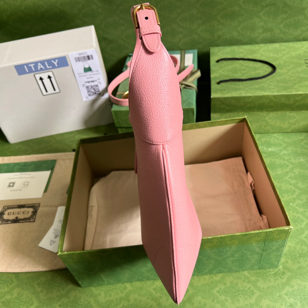 GUCCI Pink Leather Hobo Bag with Gold GG Hardware